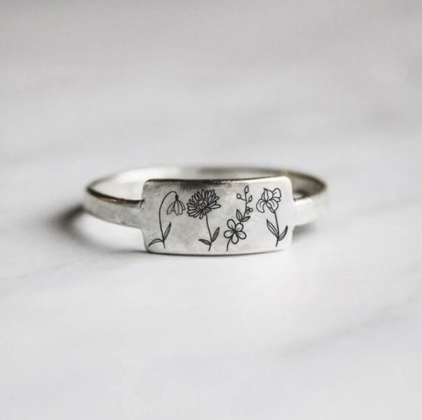 S925 Personalized Birth Flower Ring